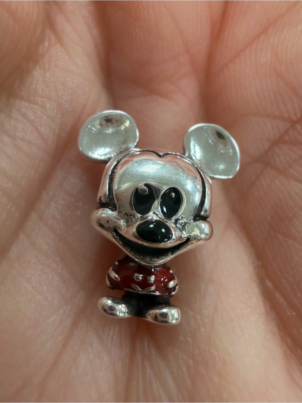 Pandora Silver Mickey Mouse Charm with Red and Black Enamel new no box